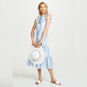 Misa Los Angeles Midi Dress Summer Linen Aleja Blue White Striped Boho size M